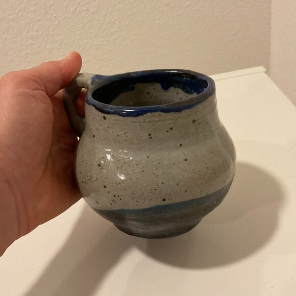 HANDMADE Speckled Whit and Blue Ceramic Mug, White and Blue, 3.5" H, Handcrafted - Picture 3 of 8